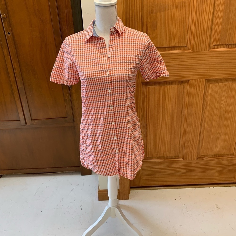 LLBEAN plaid seersucker collared button down shirt dress XXS 17 pit L-27…